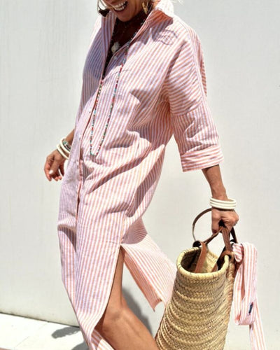 SERENA | Robe Chemise Rayée avec Détails Élégants