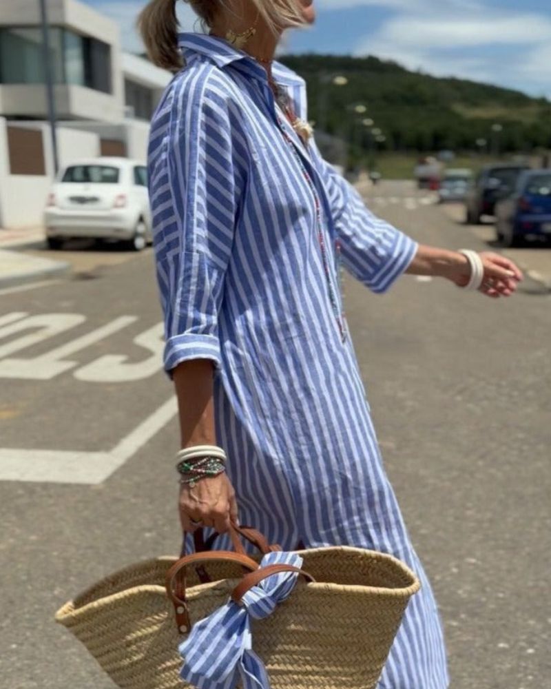 SERENA | Robe Chemise Rayée avec Détails Élégants
