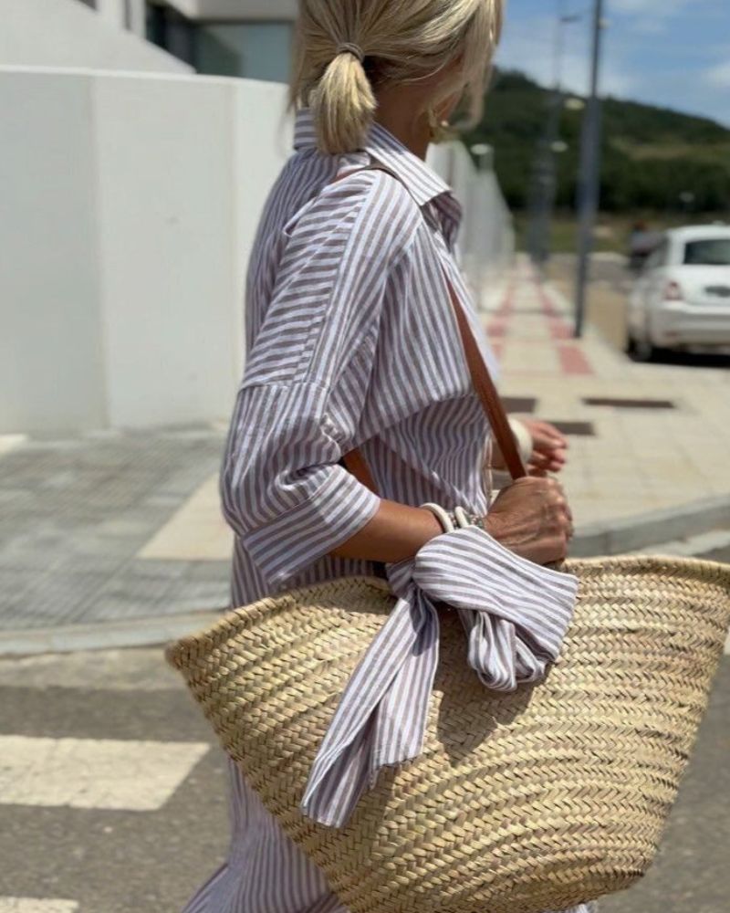SERENA | Robe Chemise Rayée avec Détails Élégants